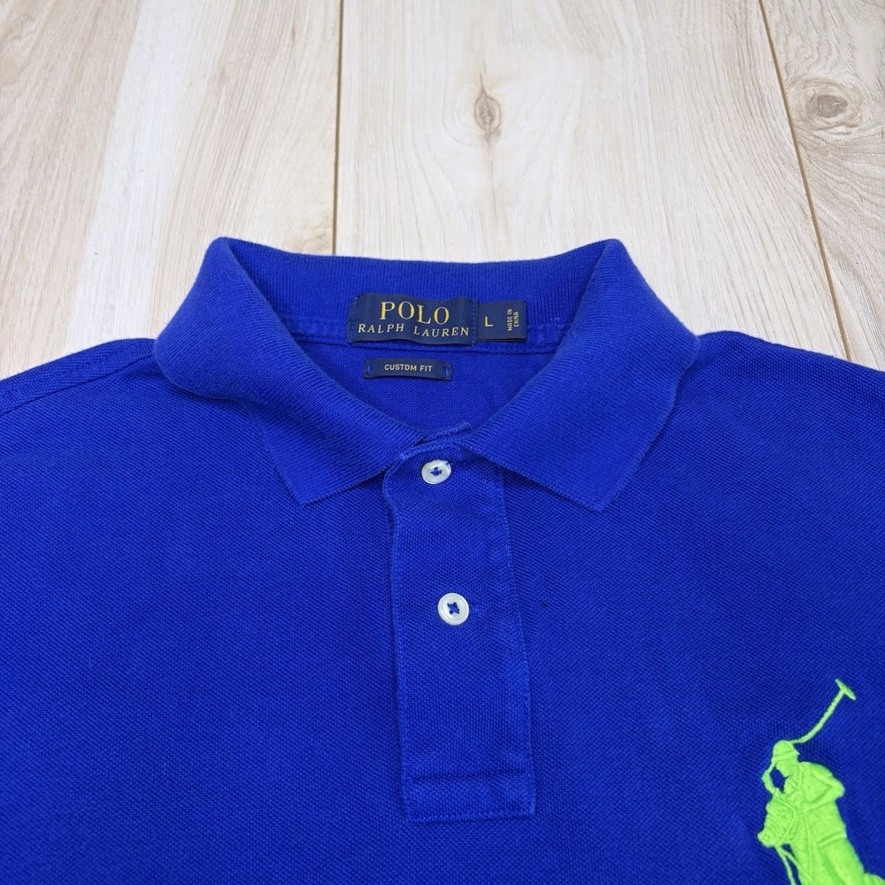Vintage Polo Ralph Lauren Big Pony Shirt Blue Green Size Large Performance #3 - Picture 4 of 13
